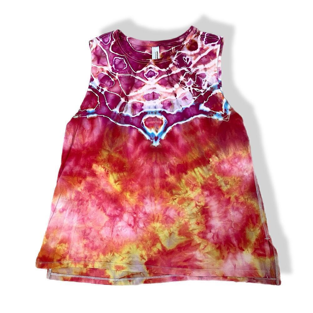 handmade tie dyed ladies tank XL pink orange superhero